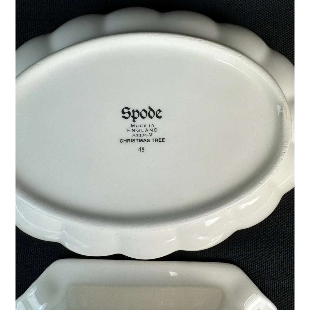 Spode Christmas Tree Pattern Lot Of 5 Small Trays Square Oval & Triangle